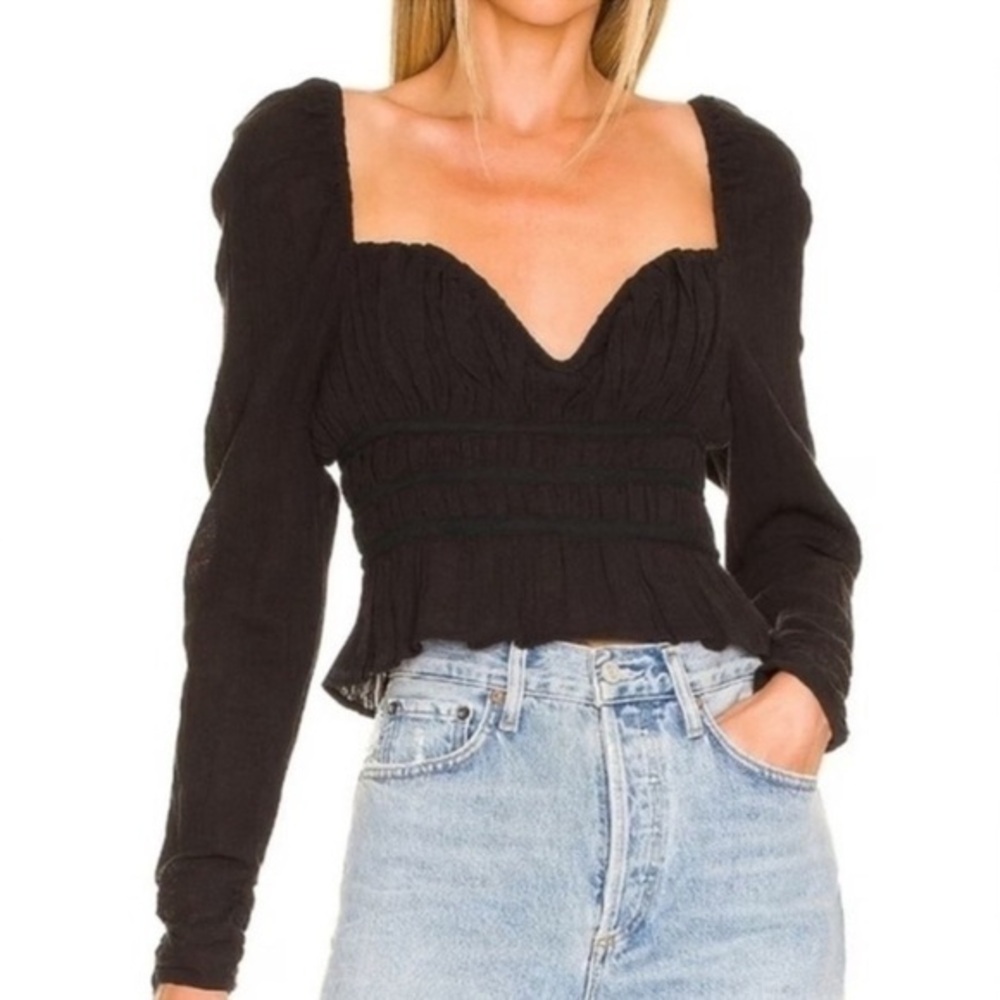 Free People Black Long Sleeve Crop Top
